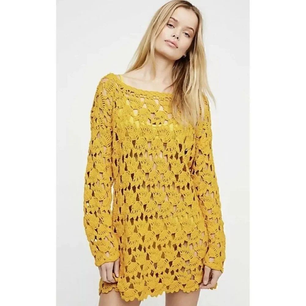 NEW FREE PEOPLE LITTLE FAN CROCHET SWEATER DRESS